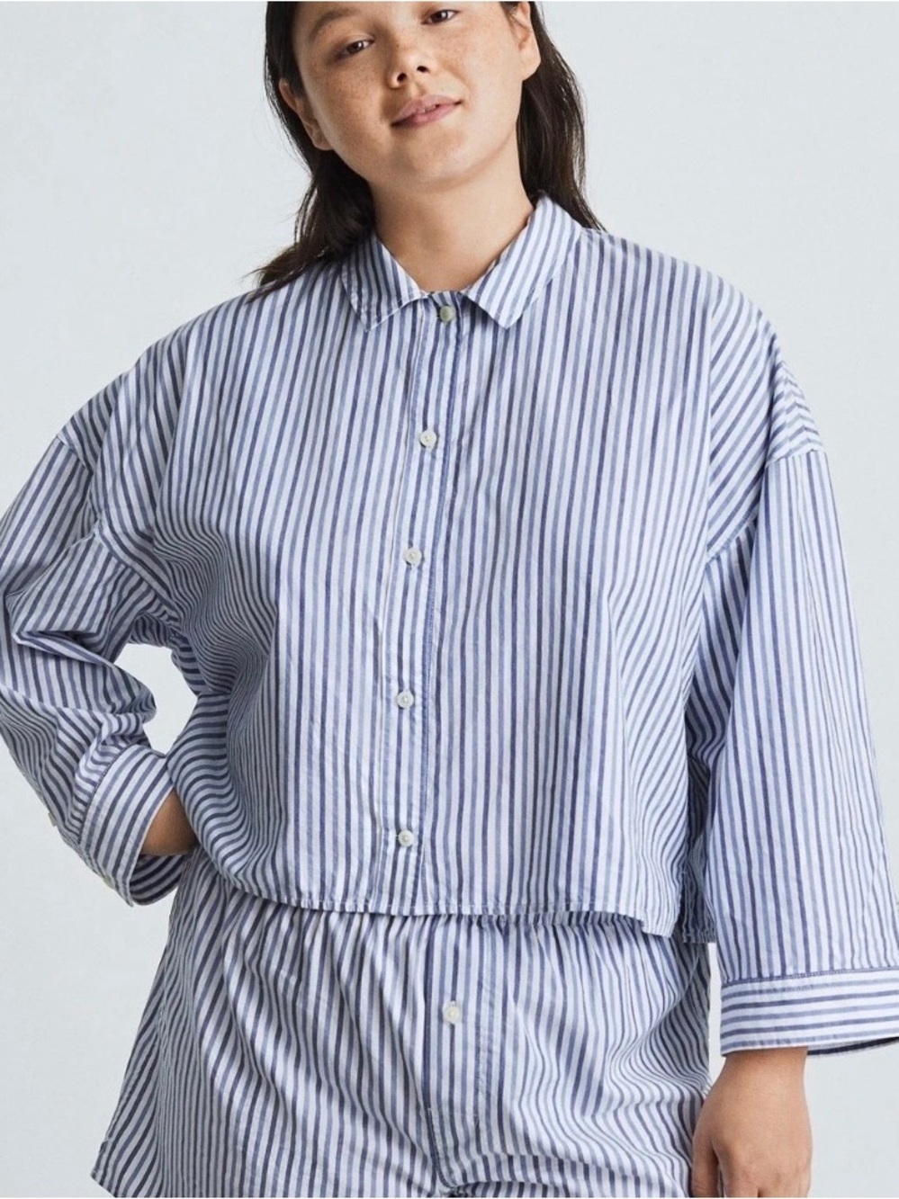 Everlane Cropped Striped Cotton Button Down The Woven PJ Top NWT Extra Small XS